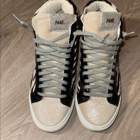 P448 Shoes - P448 Skate Sneaker Women's Zebra Pony Hair High Top Glitter